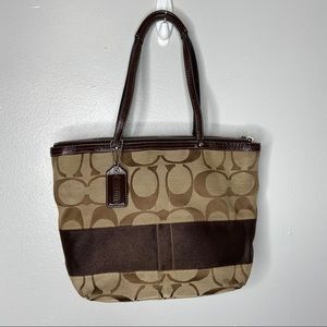 Coach Signature Stripe Patent Tote Handbag